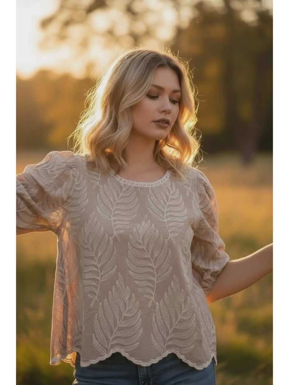 Solitaire Beige Leaf Lace Blouse
